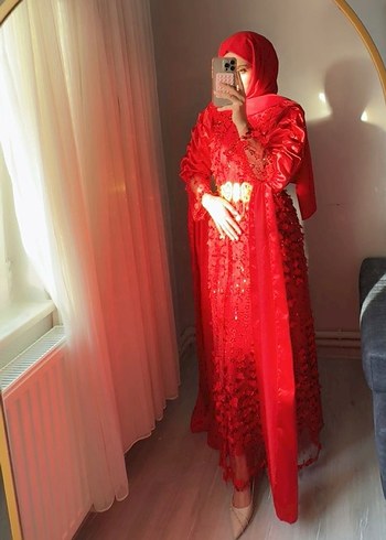 Uzun Kollu Kırmızı Bohem Tesettür Bindallı - Görsel 3