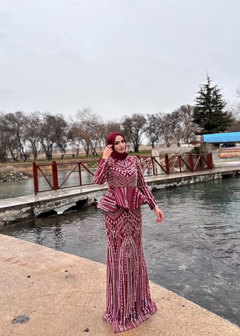 Bordo Bohem Uzun Abiye Elbise - Görsel 2