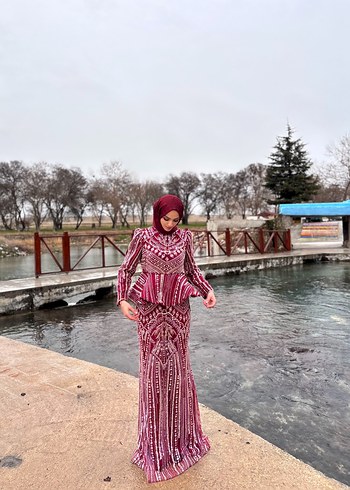 Bordo Bohem Uzun Abiye Elbise - Görsel 3