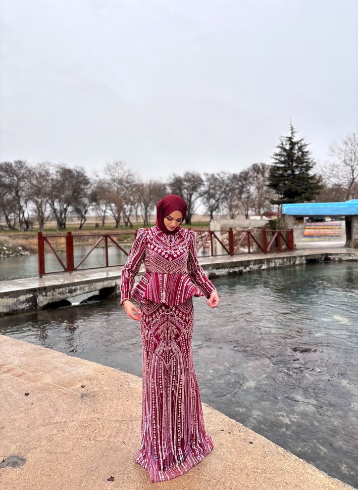 Bordo Bohem Uzun Abiye Elbise - Görsel 3