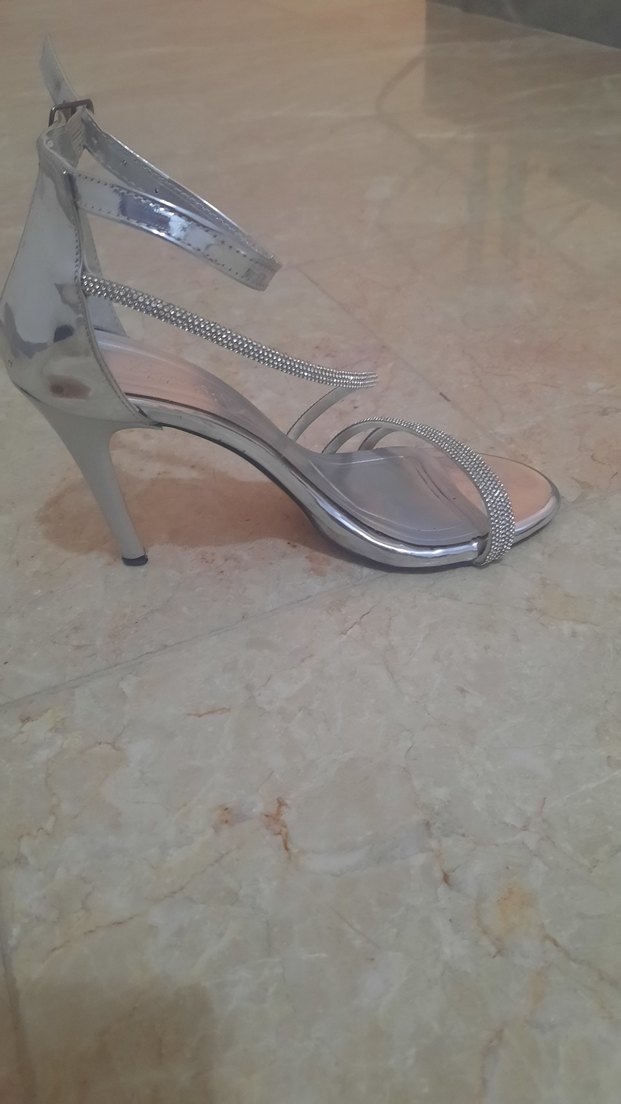 Gri Yılan Desenli Metal Stiletto Topuklu Ayakkabı - Görsel 4