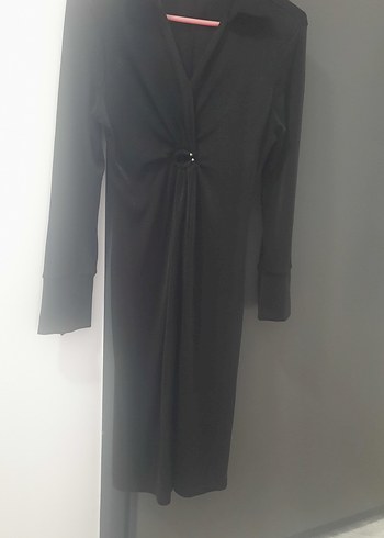 Siyah V Yaka Uzun Kollu Kadın Elbise - Görsel 2