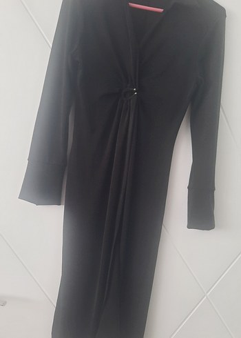 Siyah V Yaka Uzun Kollu Kadın Elbise - Görsel 3