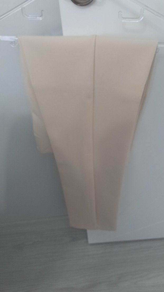 kadın krem pensli kumaş pantolon - Görsel 3