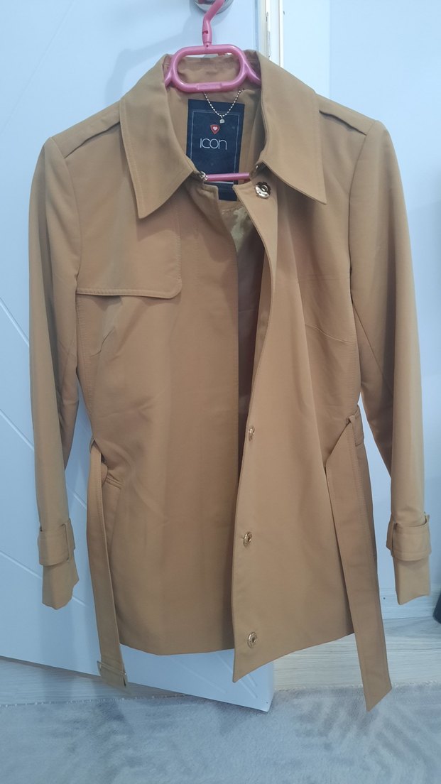 Bej Midi Kadın Trençkot Düğmeli - Görsel 2