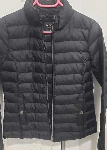 Düğmeli Siyah Kadın Mont, Yüksek Yakalı - Görsel 2