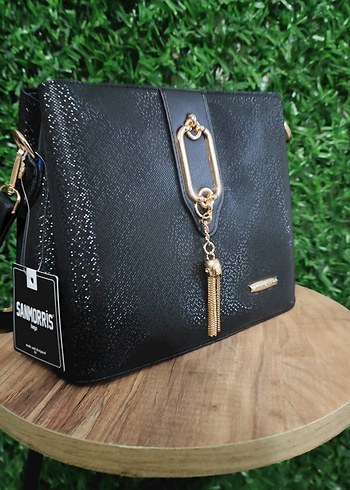 Siyah Parlak Yılan Desenli Deri Kadın Çanta - Görsel 3