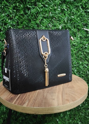 Siyah Parlak Yılan Desenli Deri Kadın Çanta - Görsel 2