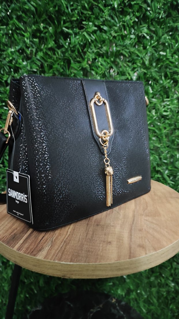 Siyah Parlak Yılan Desenli Deri Kadın Çanta - Görsel 3