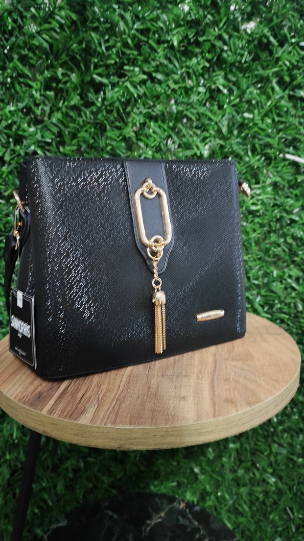 Siyah Parlak Yılan Desenli Deri Kadın Çanta - Görsel 2