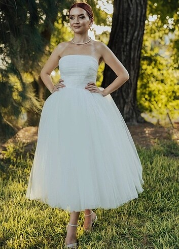 Tül straplez nikah elbisesi 