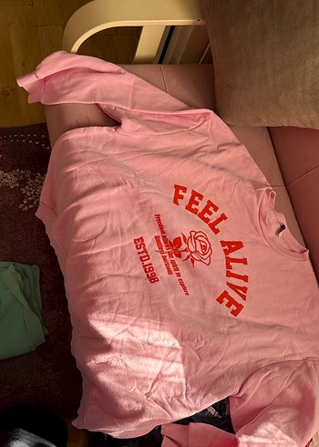 Pembe Baskılı Uzun Kollu Salaş Hamile Tişörtü - Görsel 2