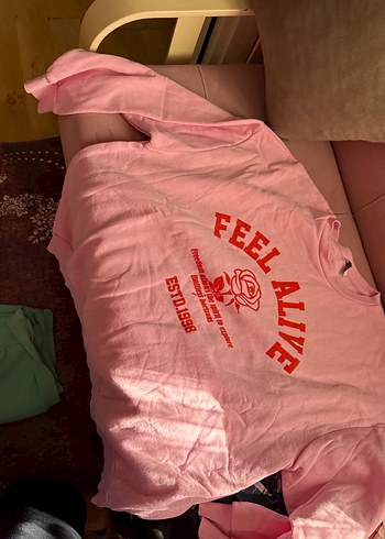 Pembe Baskılı Uzun Kollu Salaş Hamile Tişörtü - Görsel 4