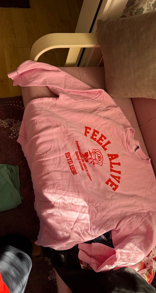 Pembe Baskılı Uzun Kollu Salaş Hamile Tişörtü - Görsel 3