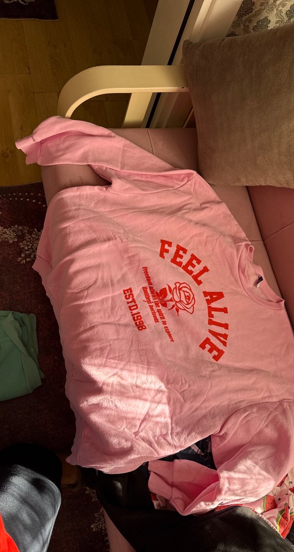 Pembe Baskılı Uzun Kollu Salaş Hamile Tişörtü - Görsel 2