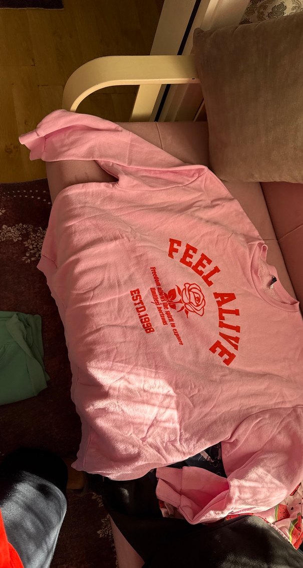 Pembe Baskılı Uzun Kollu Salaş Hamile Tişörtü - Görsel 4