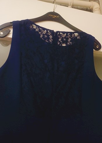 Lacivert Drapeli Kolsuz Midi Elbise - Görsel 4