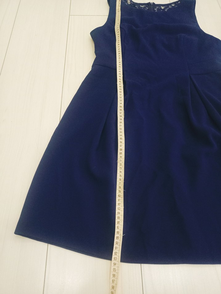 Lacivert Drapeli Kolsuz Midi Elbise - Görsel 5