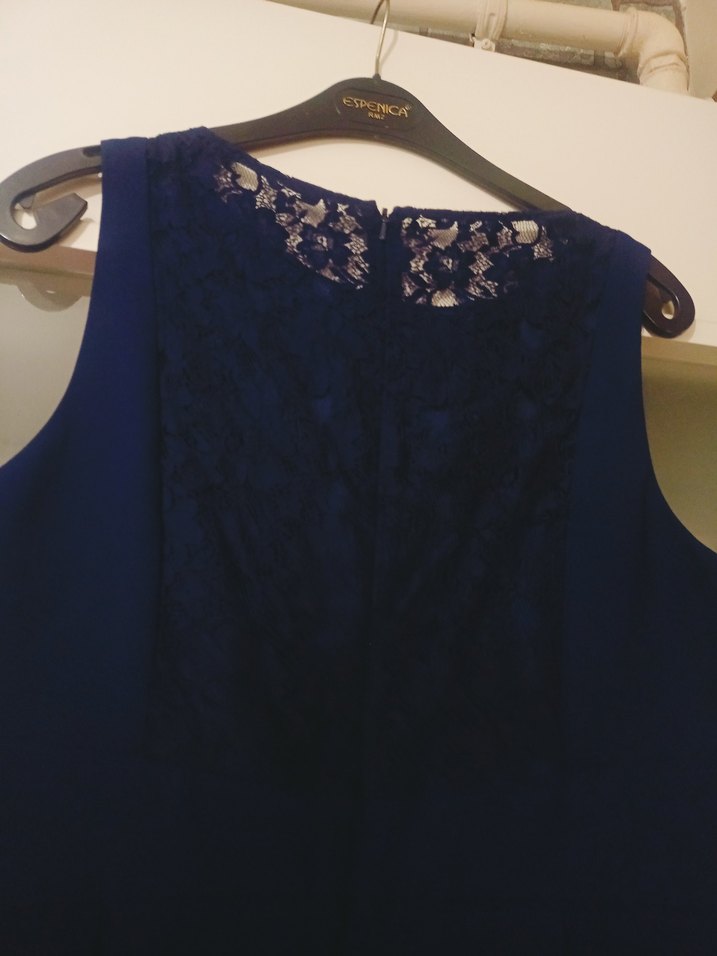 Lacivert Drapeli Kolsuz Midi Elbise - Görsel 4