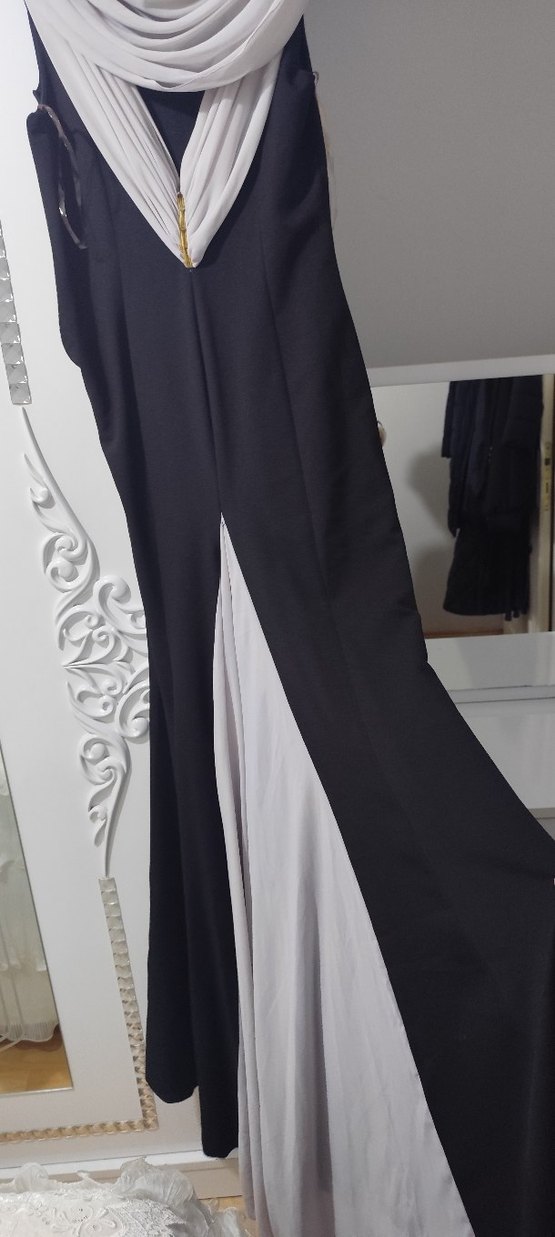 Drapeli Uzun Siyah ve Gri Hamile Eteği - Görsel 2