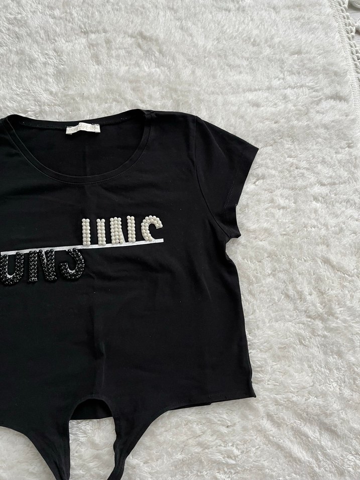 Kız Çocuk Siyah Payetli Kısa Kollu Tişört - Görsel 2