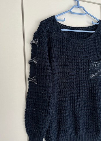 Lacivert Örgü Kadın Kazak - Görsel 3