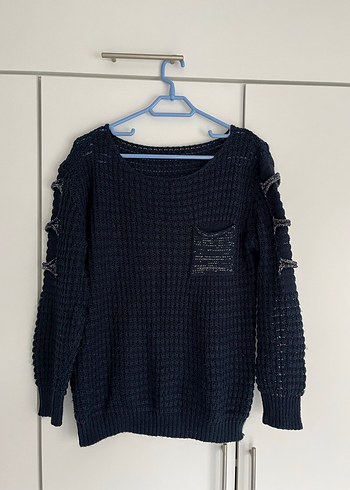 Lacivert Örgü Kadın Kazak - Görsel 2