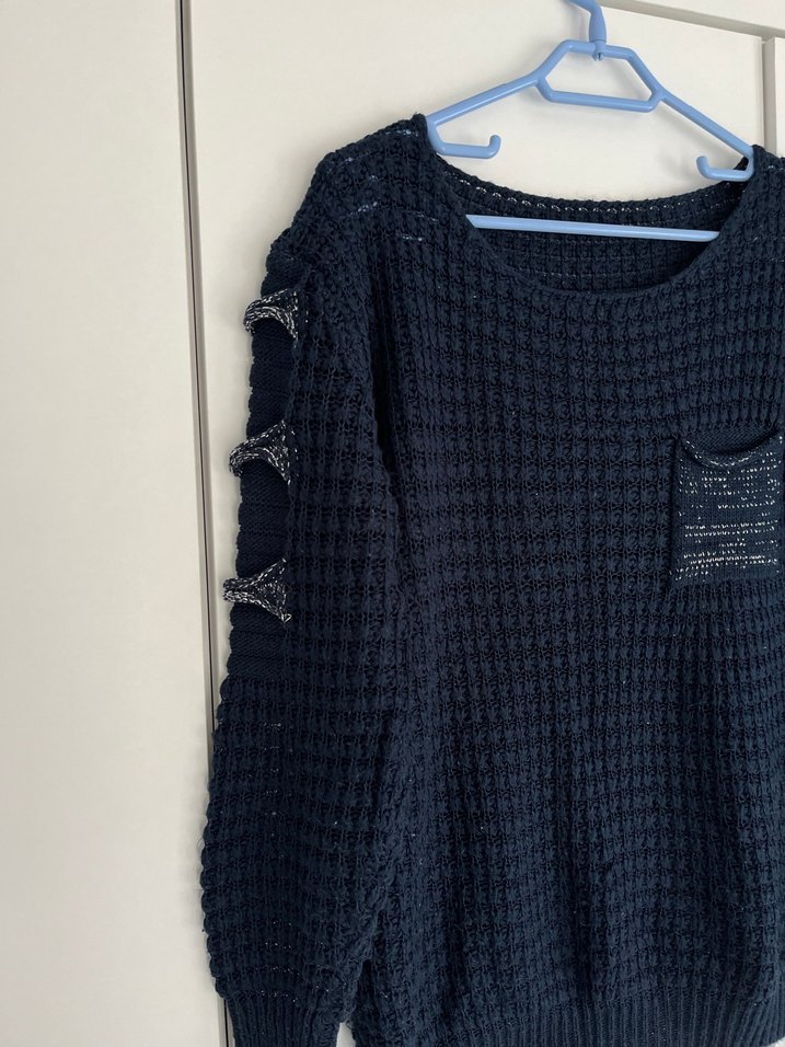 Lacivert Örgü Kadın Kazak - Görsel 3