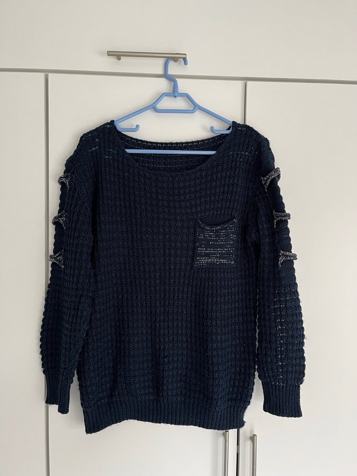 Lacivert Örgü Kadın Kazak - Görsel 2