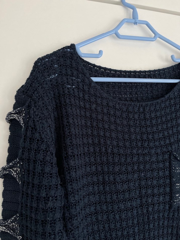 Lacivert Örgü Kadın Kazak - Görsel 4