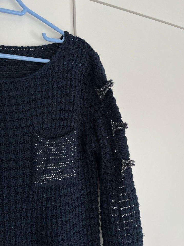 Lacivert Örgü Kadın Kazak - Görsel 5