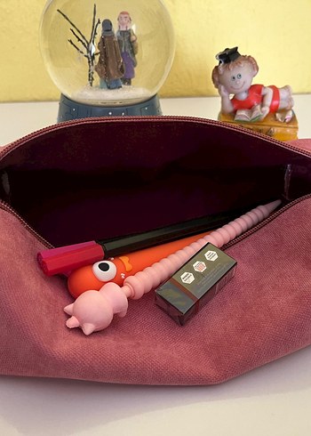 Pembe Süet Fermuarlı Kalem Kutu - Görsel 2