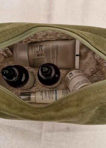 Nakışlı Yeşil Pamuklu Makyaj Çantası - Görsel 3