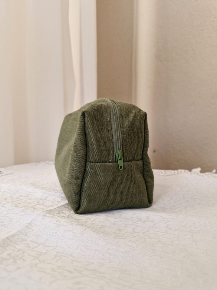 Nakışlı Yeşil Pamuklu Makyaj Çantası - Görsel 2