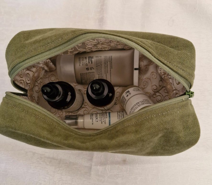 Nakışlı Yeşil Pamuklu Makyaj Çantası - Görsel 3