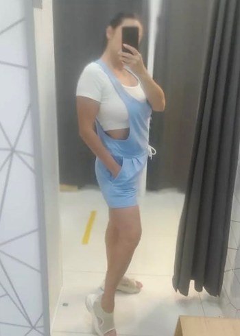 Kadın Mavi Pamuklu Kısa Tulum - Görsel 2