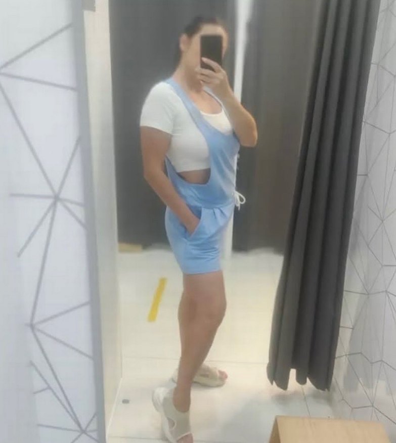 Kadın Mavi Pamuklu Kısa Tulum - Görsel 2