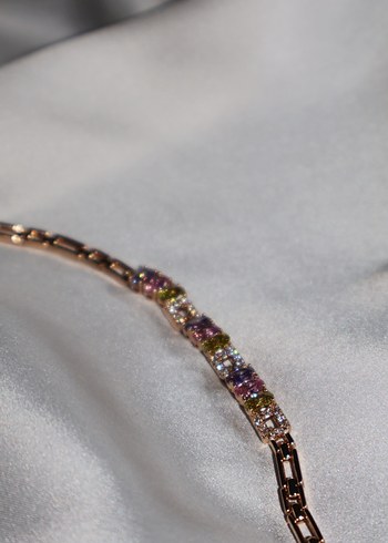 Renkli Taşlı Zincir Detaylı Kadın Bileklik - Görsel 2