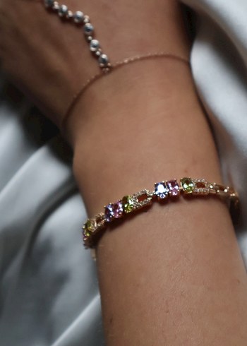 Renkli Taşlı Zincir Detaylı Kadın Bileklik - Görsel 5