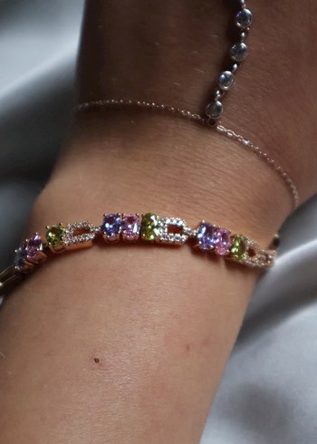 Renkli Taşlı Zincir Detaylı Kadın Bileklik - Görsel 4