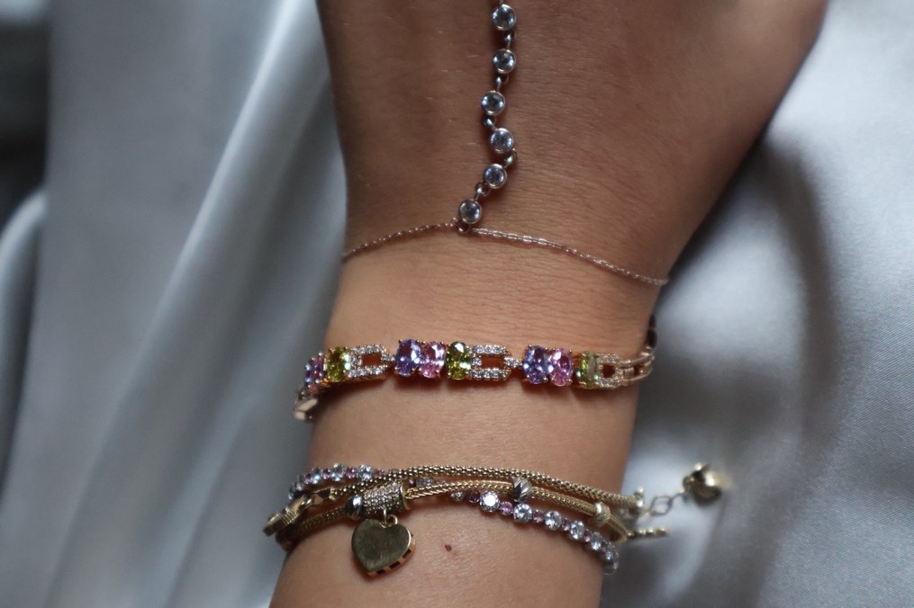 Renkli Taşlı Zincir Detaylı Kadın Bileklik - Görsel 3