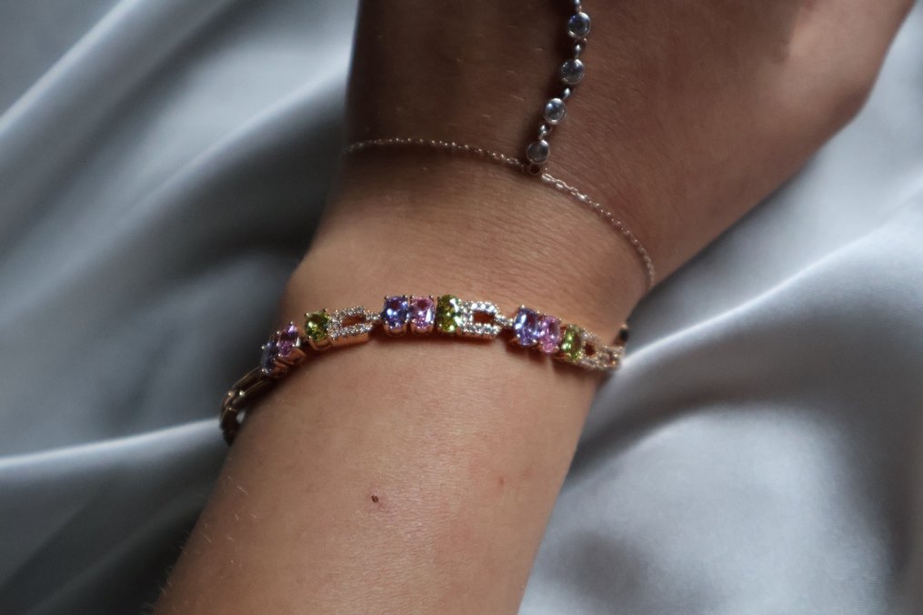 Renkli Taşlı Zincir Detaylı Kadın Bileklik - Görsel 4