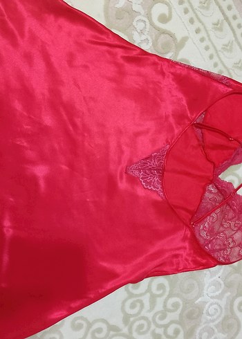 Pembe İnce Askılı Midi Saten Gecelik - Görsel 2