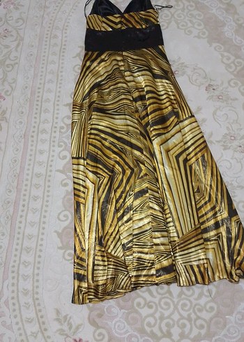 Parlak Altın Desenli Uzun Bohem Elbise - Görsel 4