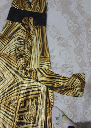 Parlak Altın Desenli Uzun Bohem Elbise - Görsel 3