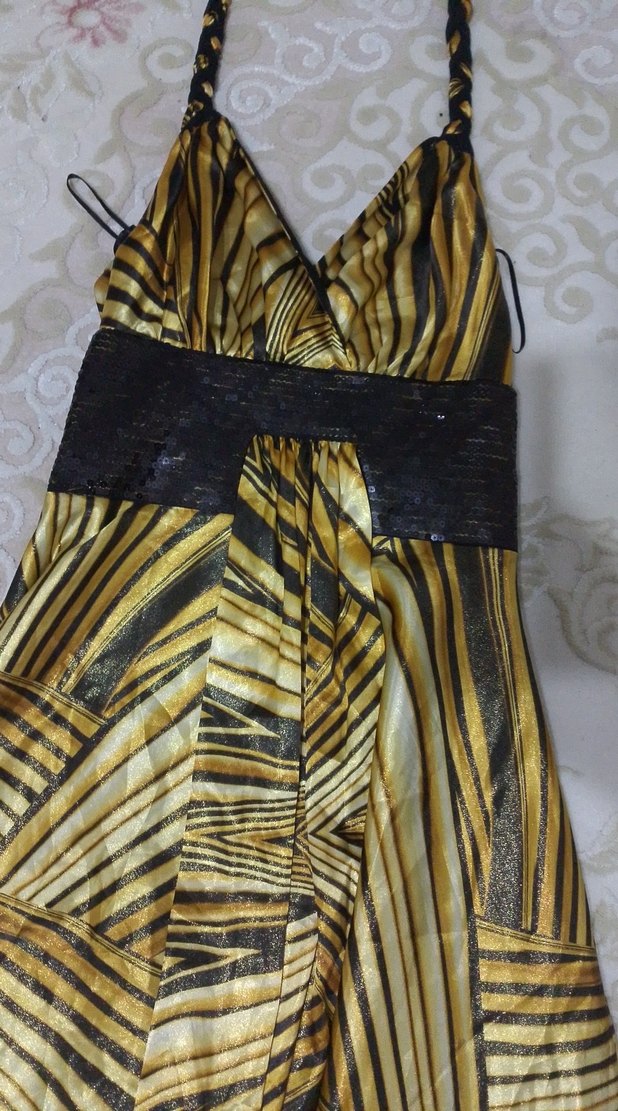 Parlak Altın Desenli Uzun Bohem Elbise - Görsel 2