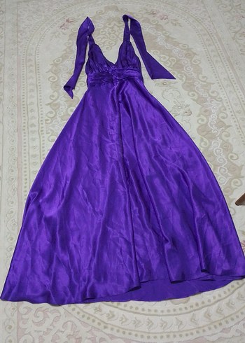 Parlak Mor saten elbise içi astarlı - Görsel 2