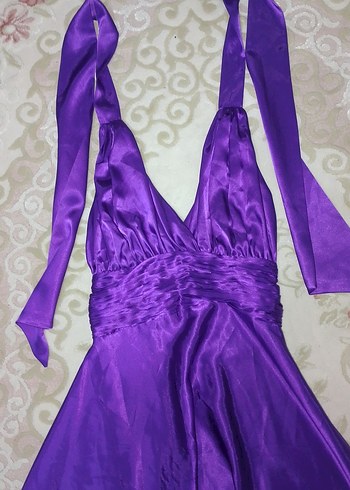 Parlak Mor saten elbise içi astarlı - Görsel 3