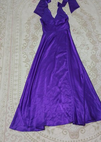 Parlak Mor saten elbise içi astarlı - Görsel 4
