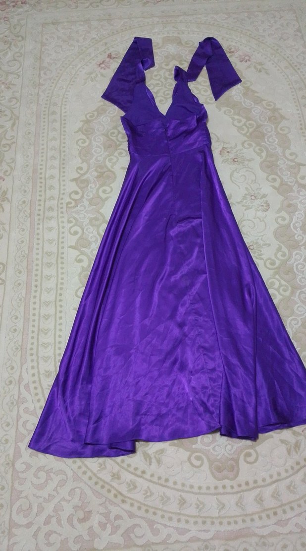 Parlak Mor saten elbise içi astarlı - Görsel 4